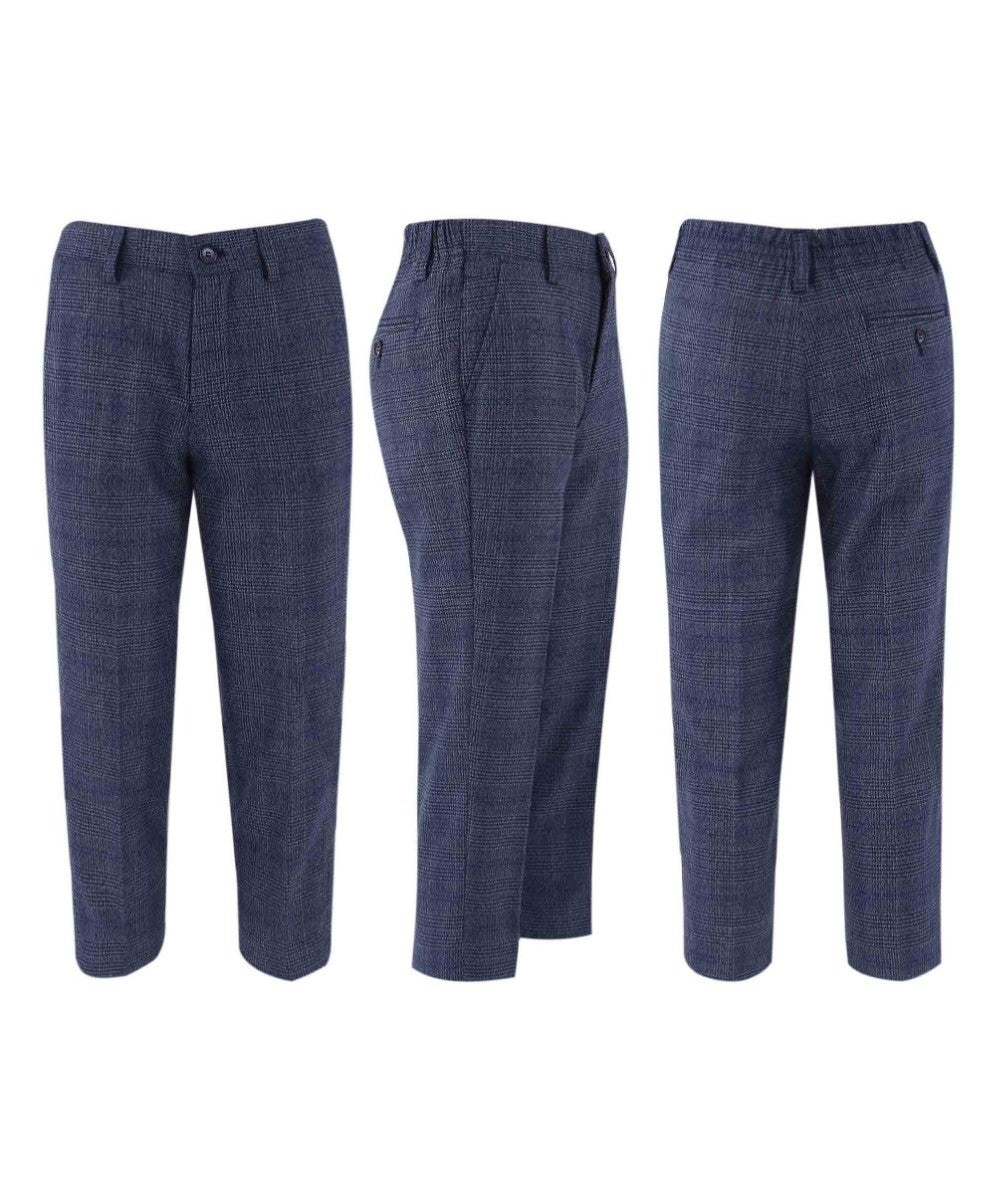 Boys Tweed Check Blue Suit - GRAHAM - Blue