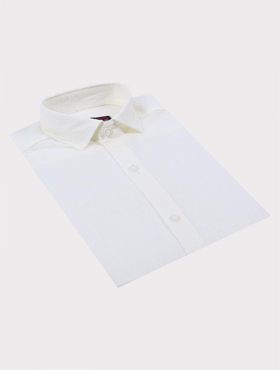 Boys Linen Roll Up Sleeve Shirt - Cream