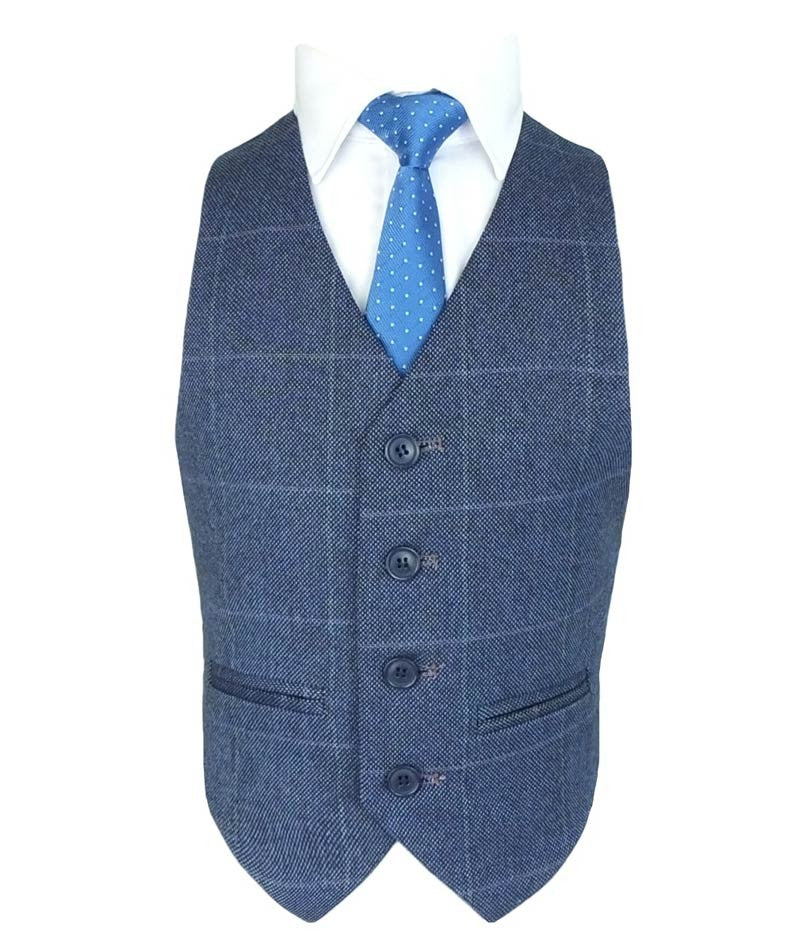 Boys Exclusive Check Tweed Blue Suit - Blue