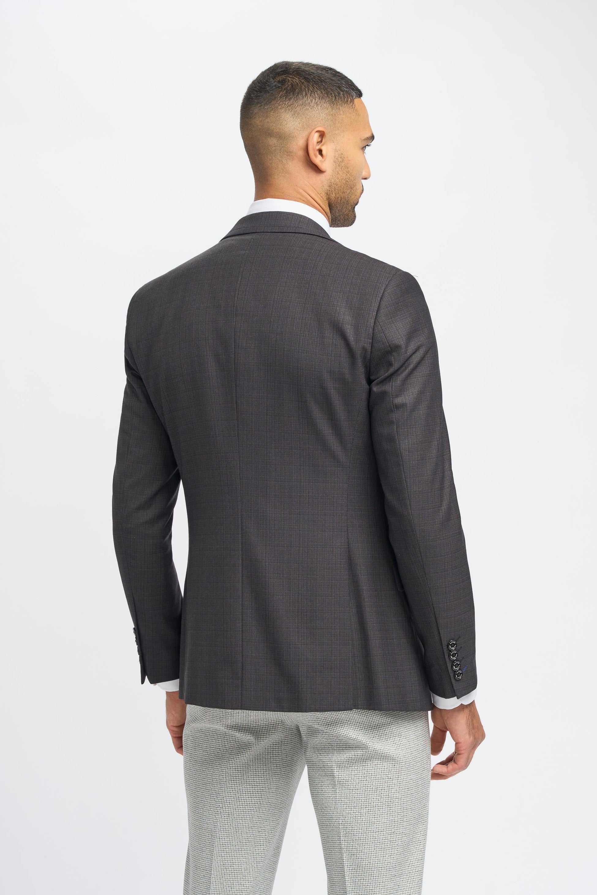 Men's Dark Grey Slim Fit Suit Jacket and Waistcoat with Light Grey Houndstooth Trousers - Grey