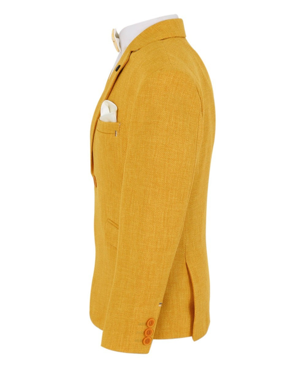 Boys Single Breasted Textured Slim Fit Blazer - VARDY - Mustard Yellow