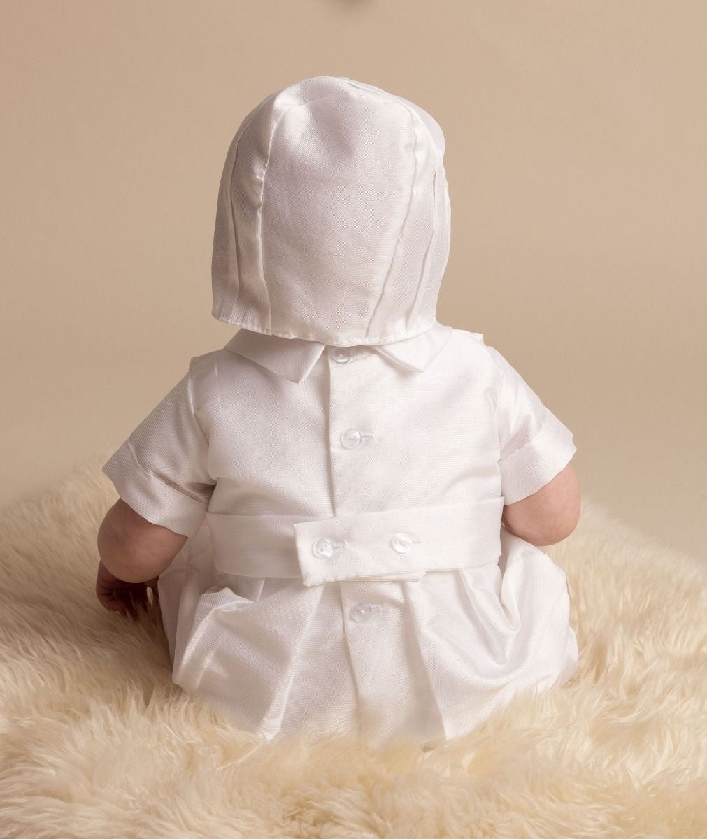 Baby Boys White Christening Romper with Bonnet - ARLO - White