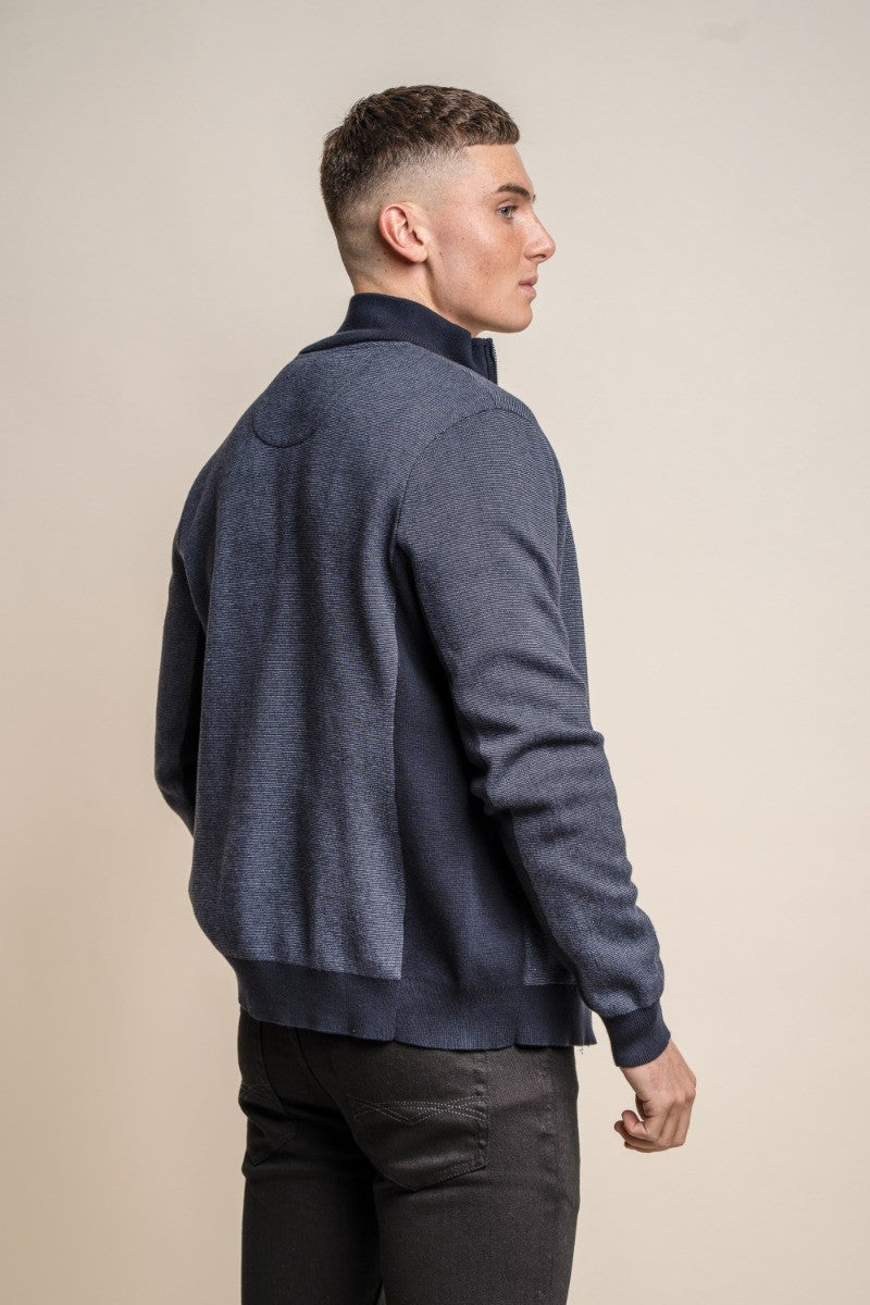 Men's Knitted Cotton Slim Fit Cardigan Jacket - ARTEGA - Navy Blue