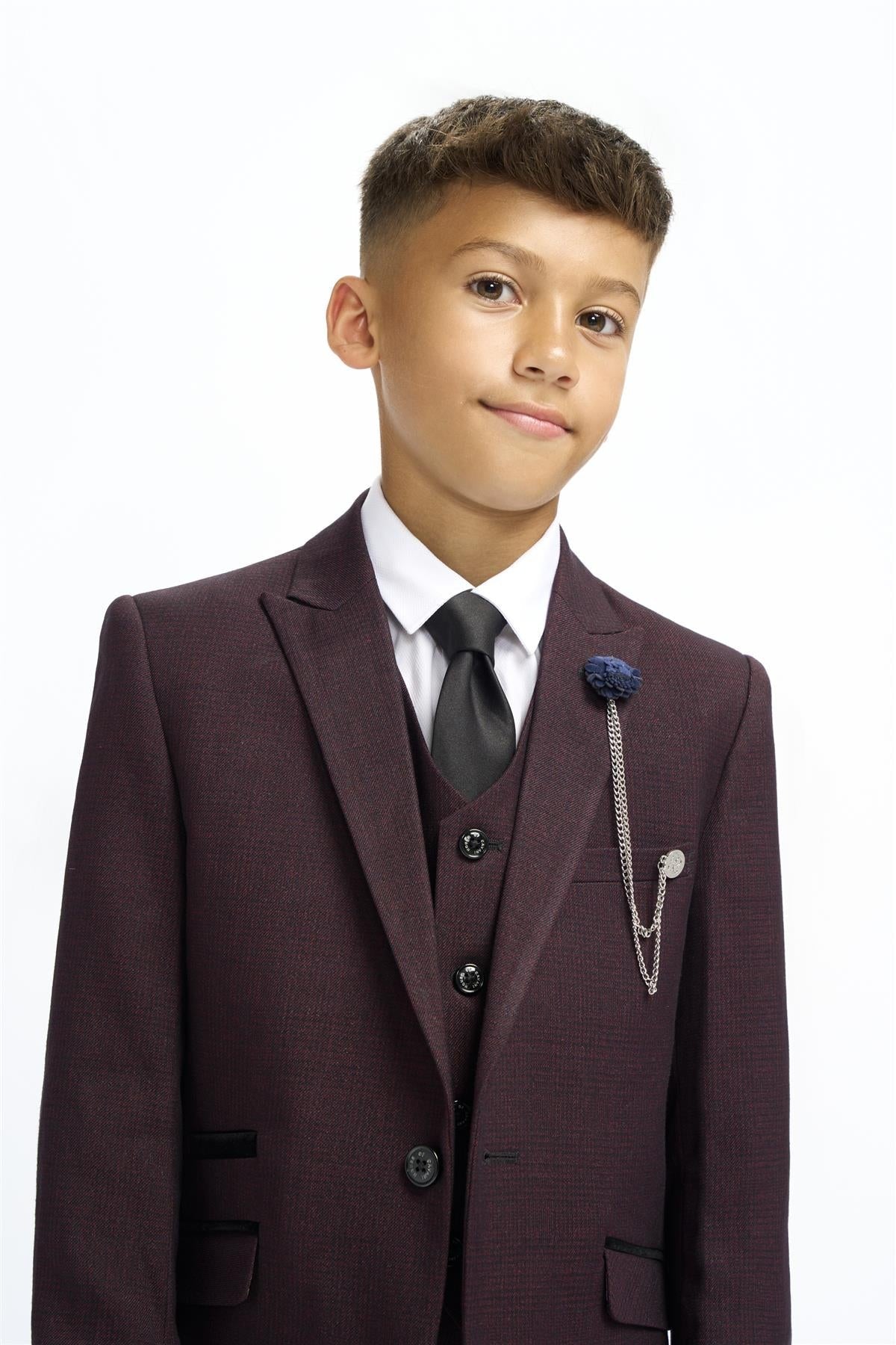 Boys Slim Fit Tweed Check Suit - CARIDI WINE - Wine