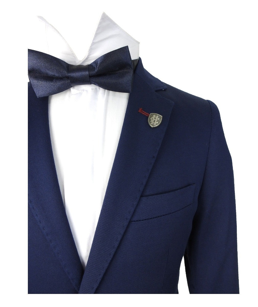 Boys Slim Fit Cotton Blazer - Navy Blue