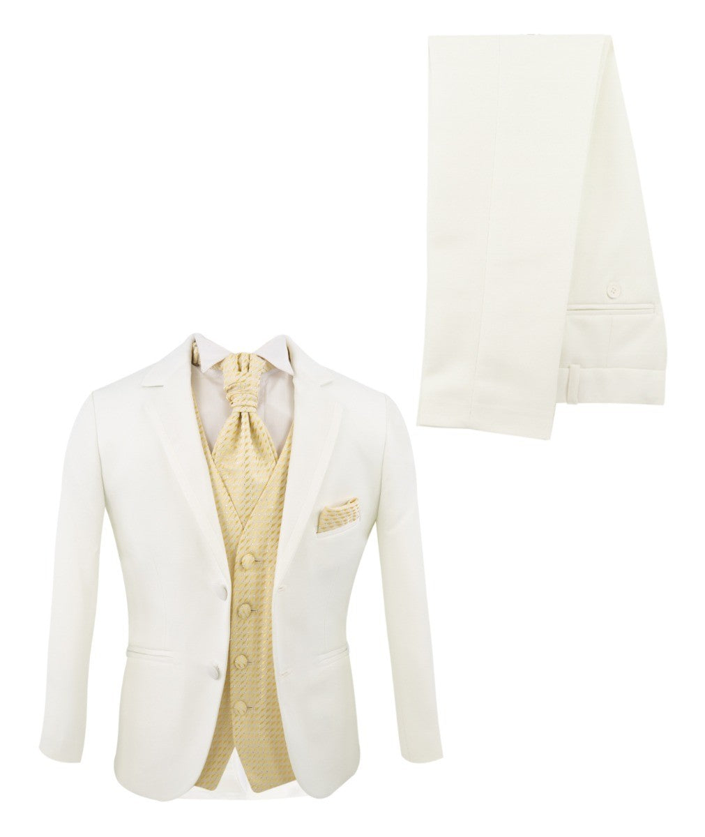 Boys White Suit with Gold Waistcoat and Cravate Set - White and choice of waistcoat