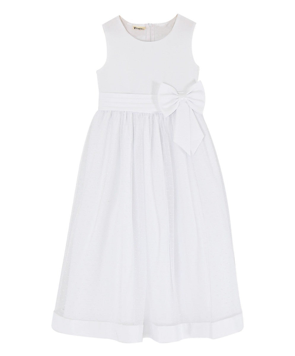 Girls Sleeveless Tulle Communion Dress - White