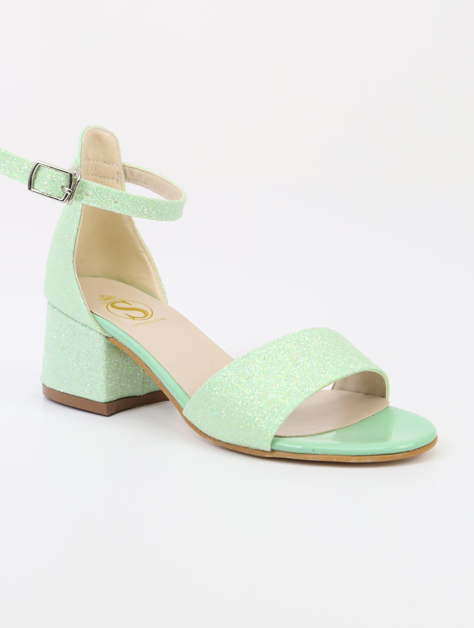 Girls Ankle-Strap Block Heel Sandals - SPARKLE - Green