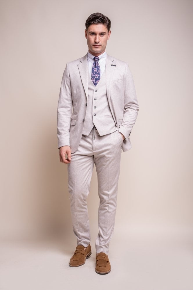 Men's Slim Fit Formal Beige Suit - VALENCIA Ecru - Beige Ecru