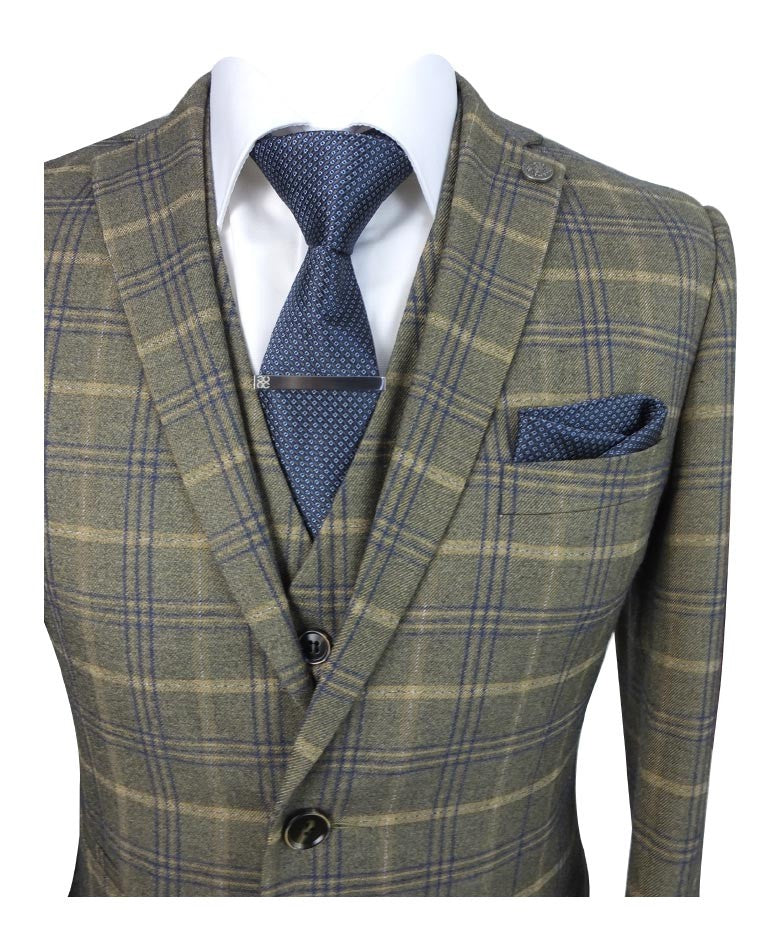 Men's Tailored Fit Retro Check Suit - KENNETH - Tan Brown