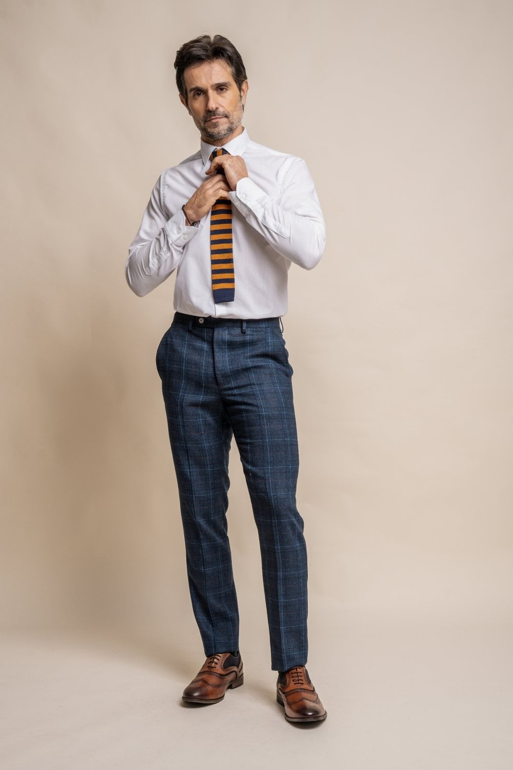 Men's Windowpane Check Tweed Blue Trousers - CODY - Blue