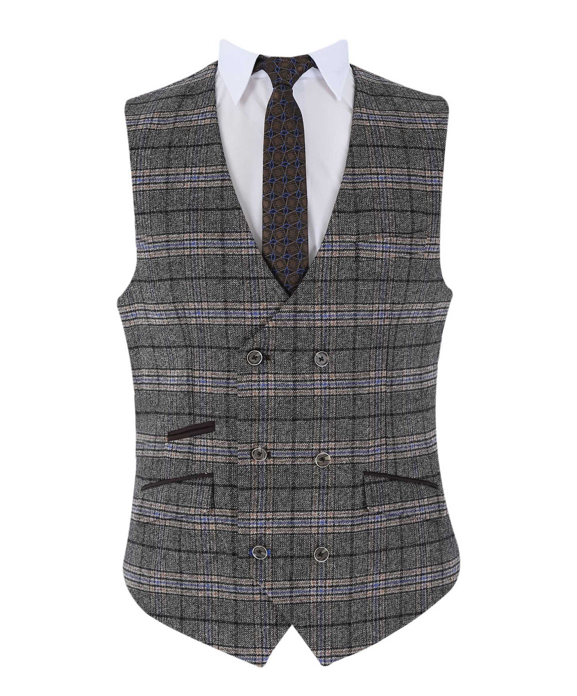 Men's Tailored Fit Tweed Check Waistcoat - Sebastian - Grey