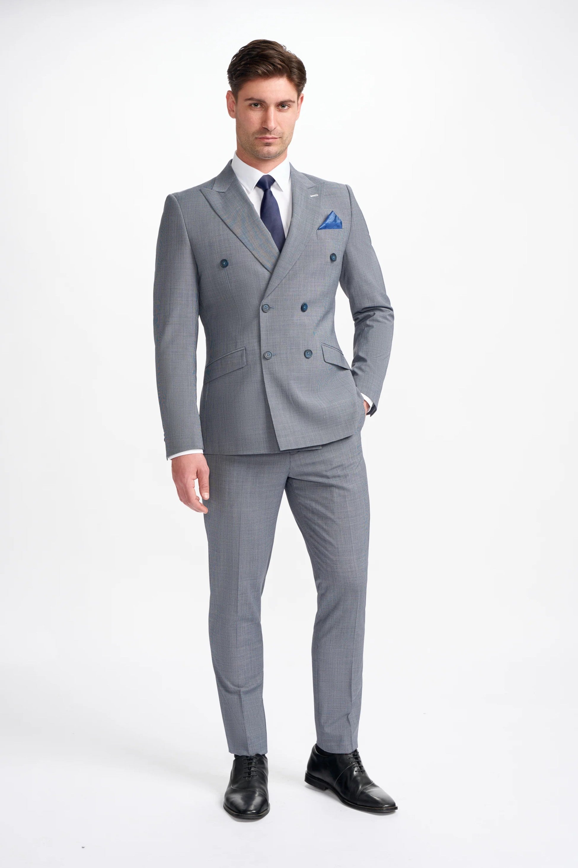 Men’s Grey Blue Puppytooth Suit – BOND D/B - Blue Grey