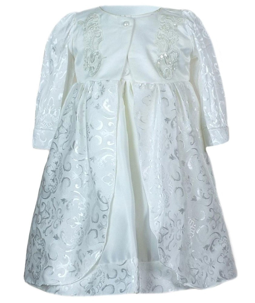 Baby Girls Embroidered Christening Dress Set - White