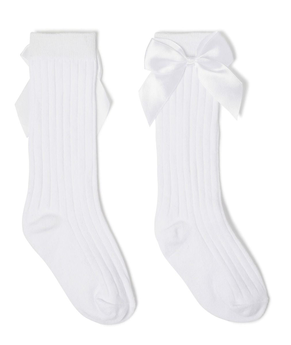 Girls' Bow Knee-High Ribbed Dress Socks - LARA - Ivory