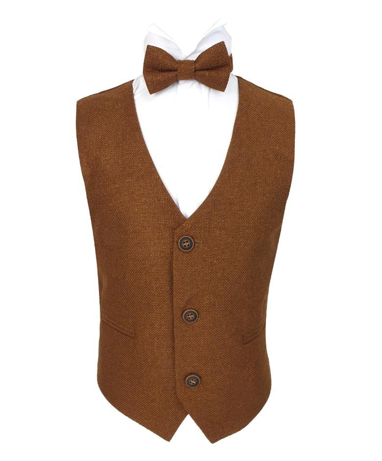 Men's & Boys Tweed Waistcoat Set - Cinnamon Brown