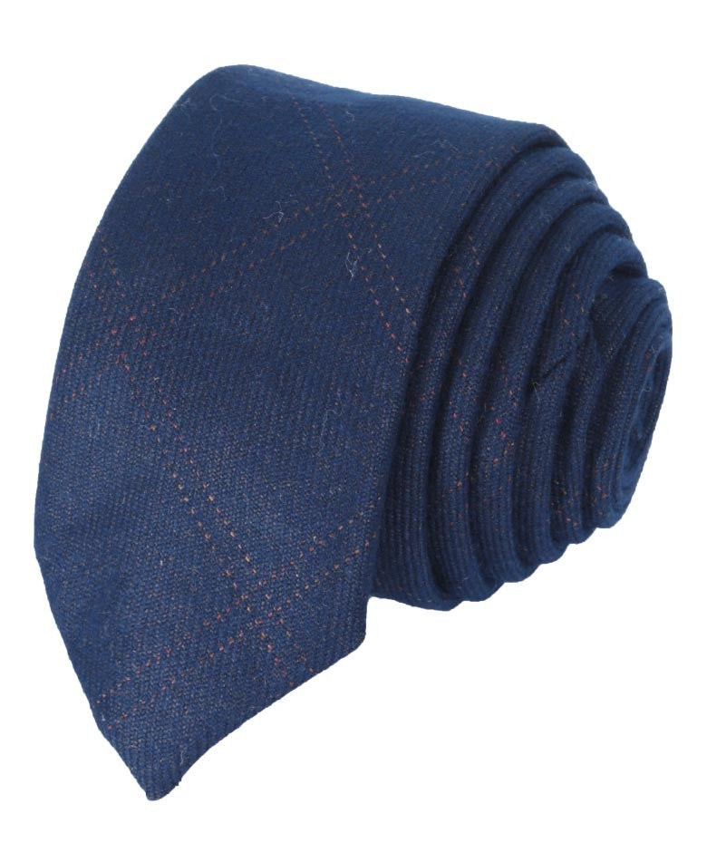 Boys & Men's Tweed Check Slim Tie Set - Navy Blue