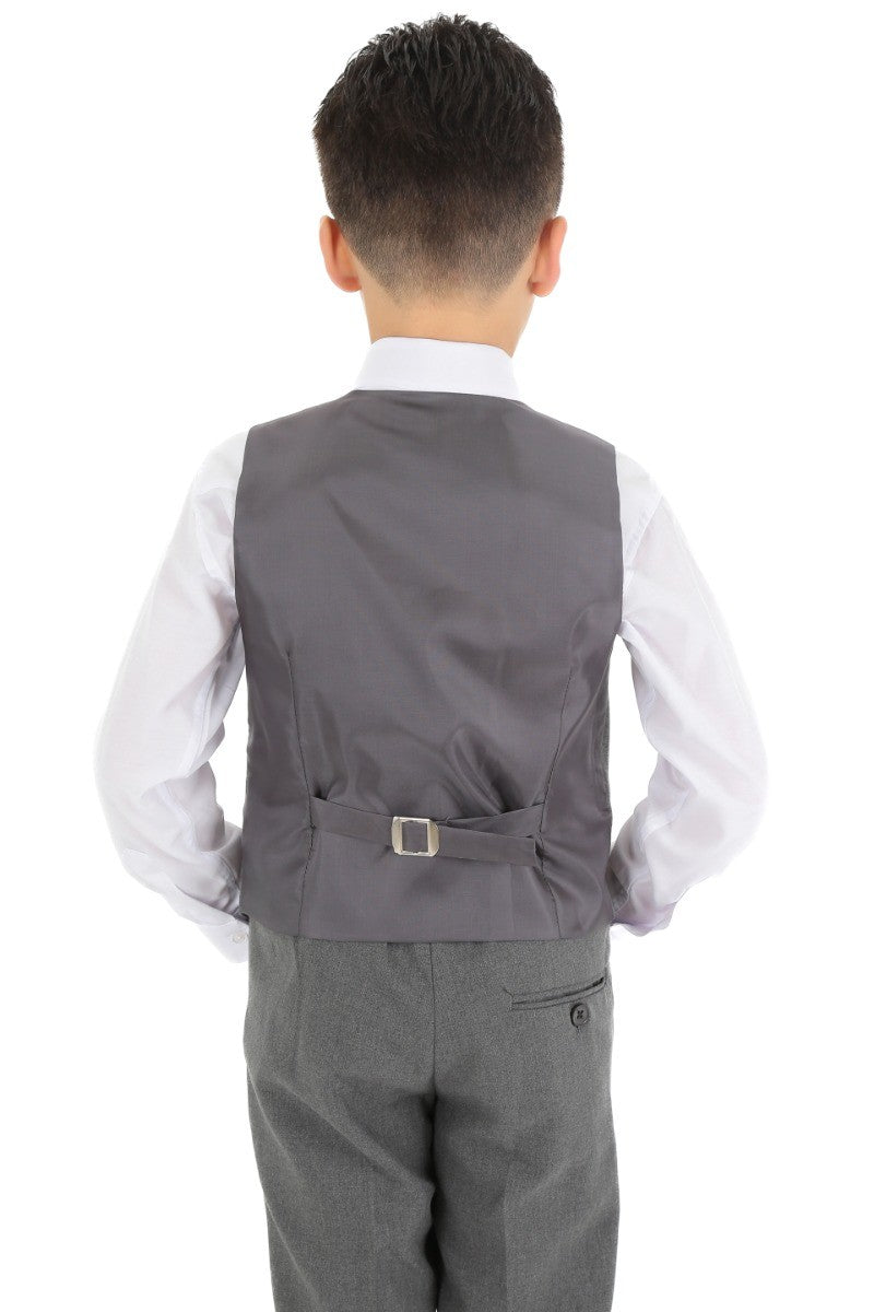 Boys Slim Fit Herringbone 8 Piece Suit Set - KING - Grey