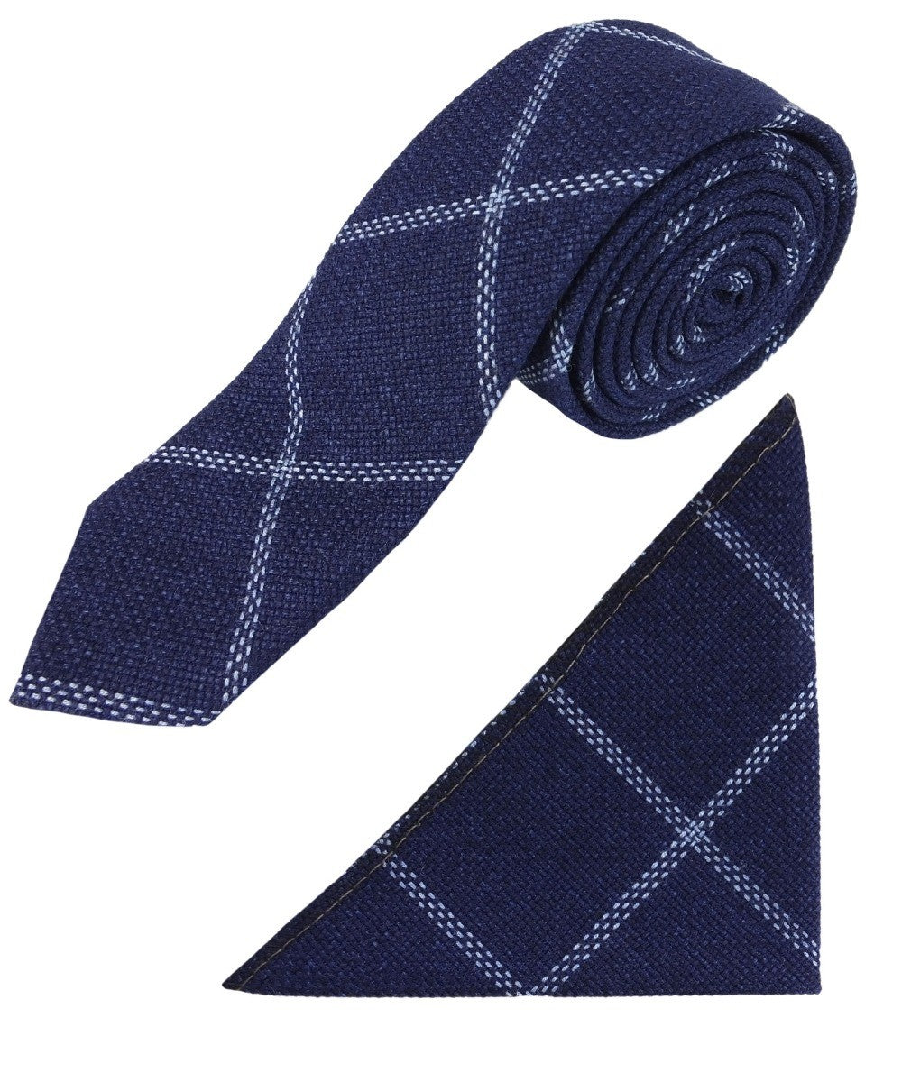 Boys Plaid Check Waistcoat Set - Navy Blue