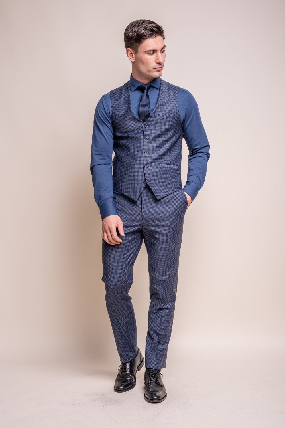 Men's Wool Blend Slim Fit Suit - BOND - Navy Check