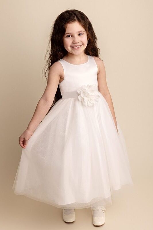 Flower Appliqué Dress for Babies and Girls - YOLANDA - Ivory