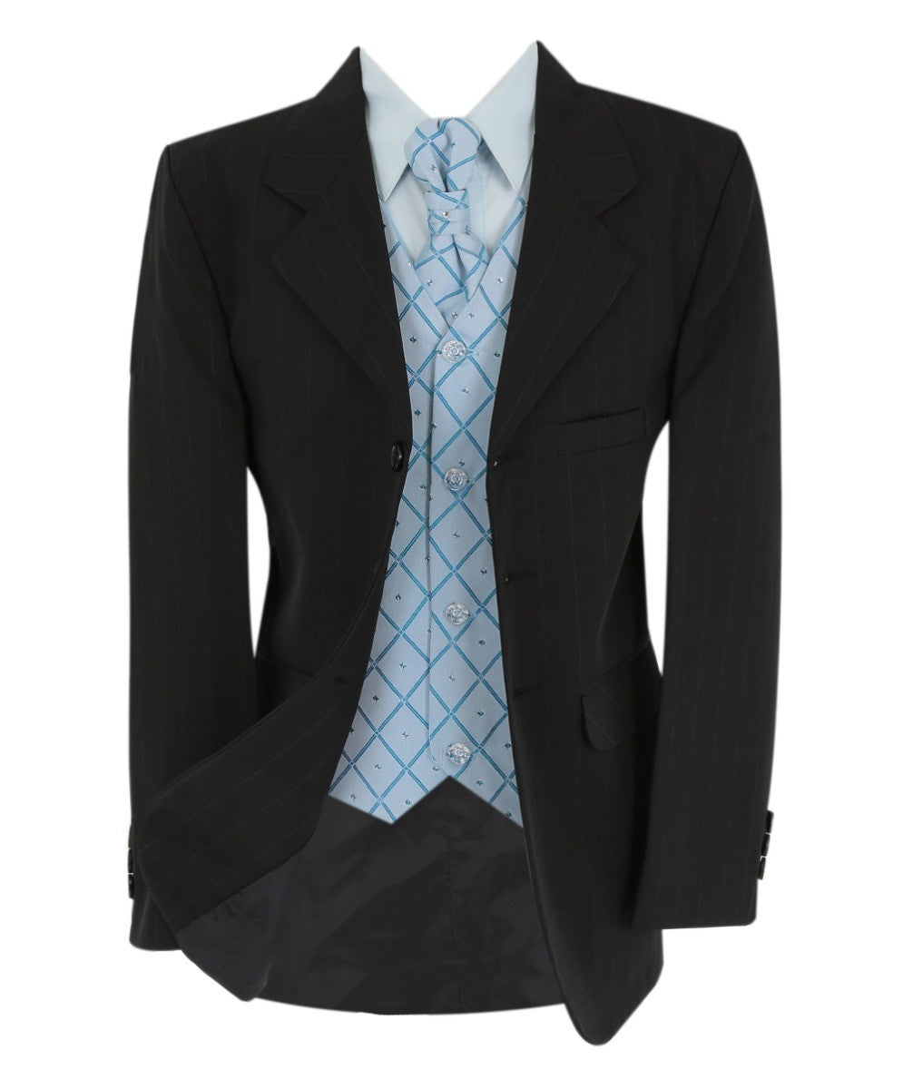 Boys Formal Suit with Patterned Waistcoat and Tie Set - Blue