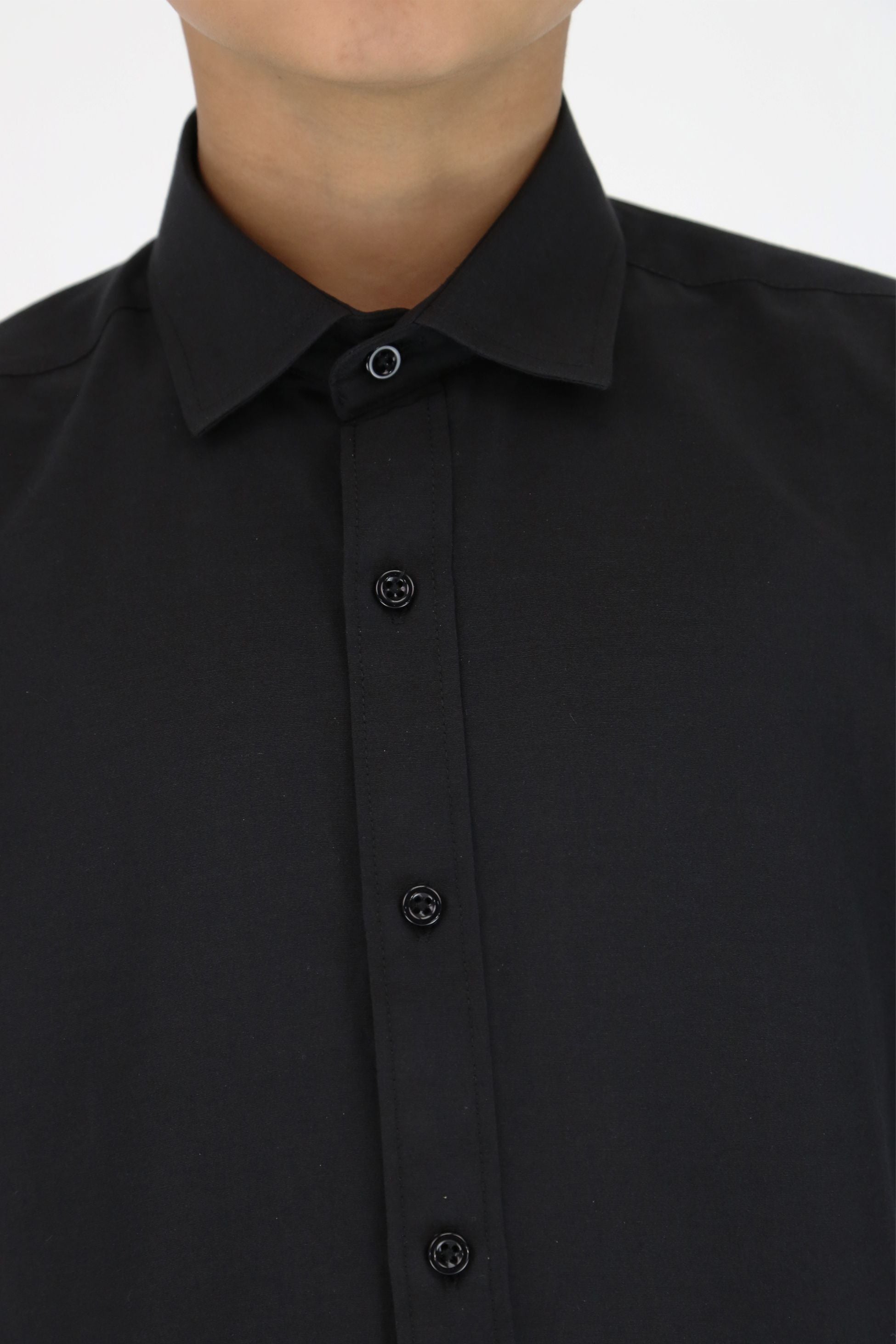 Boys Slim Fit Classic Cotton Blend Shirt - Black