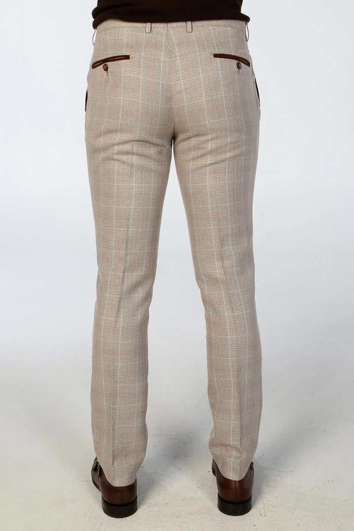 Men's Tailored Fit Check 2PC Suit -  LEO - Beige