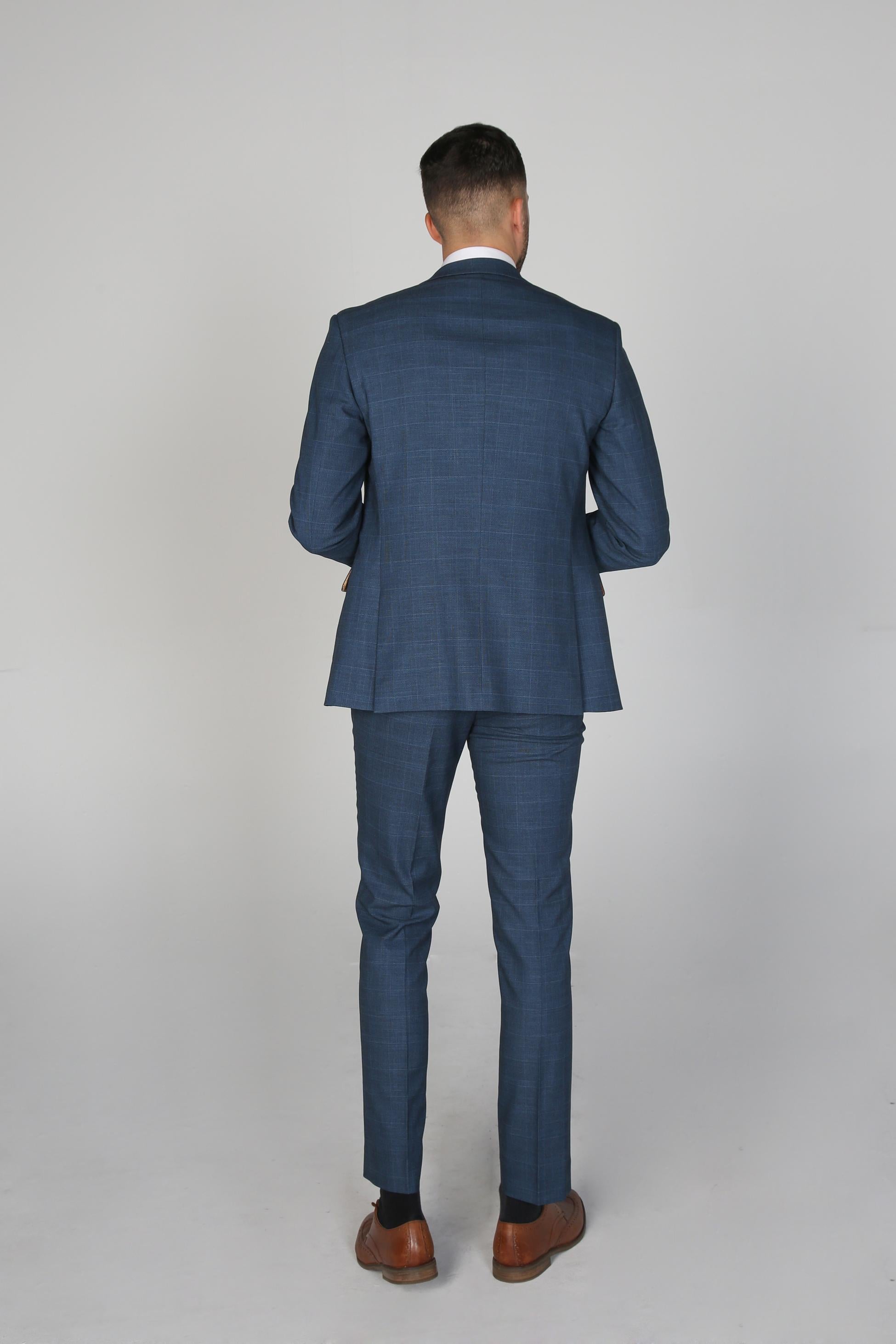 Men’s Check Tailored Fit Navy Suit - VICEROY - Blue