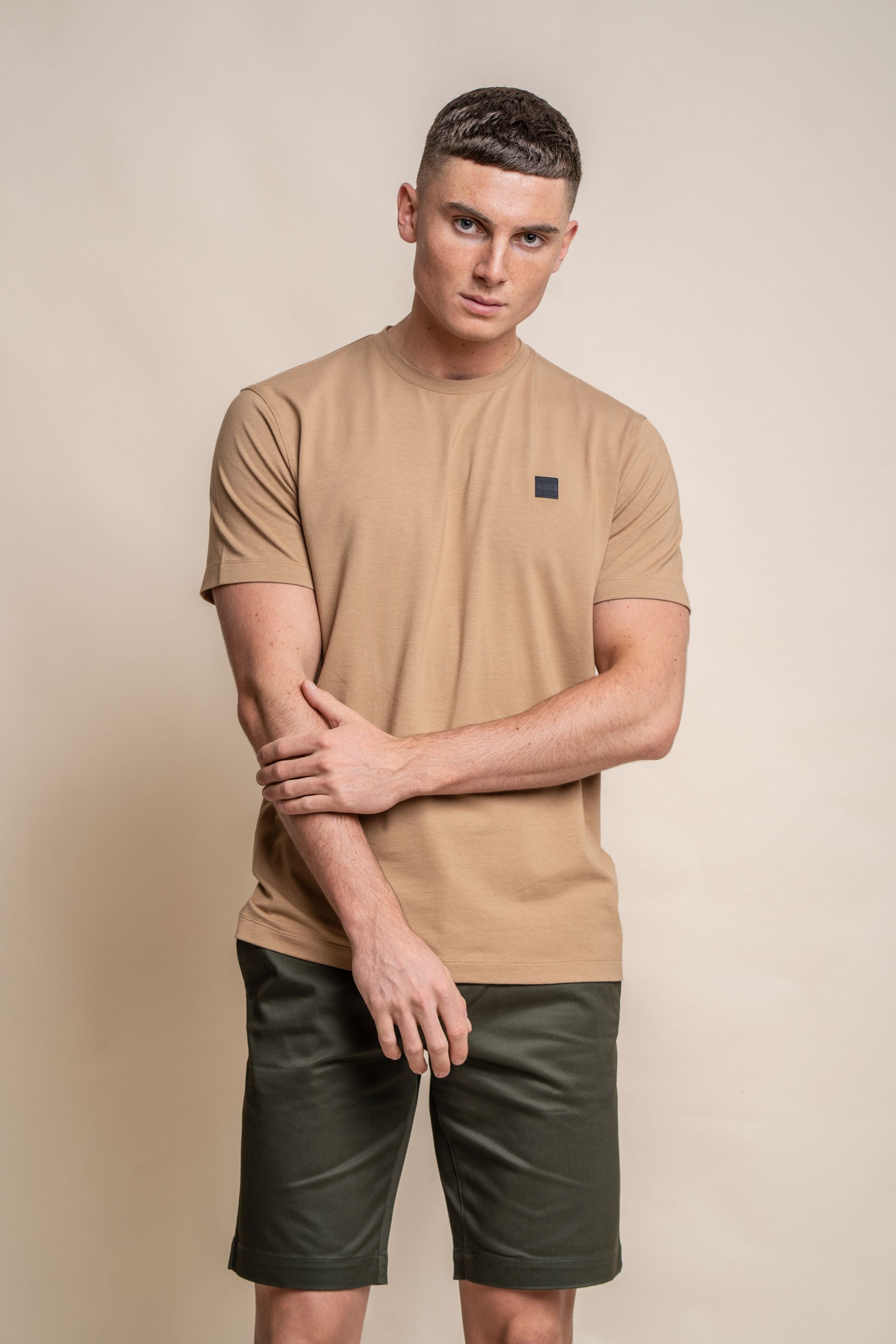 Men's Crew Neck Cotton T-Shirt - BOGART - Sand Beige