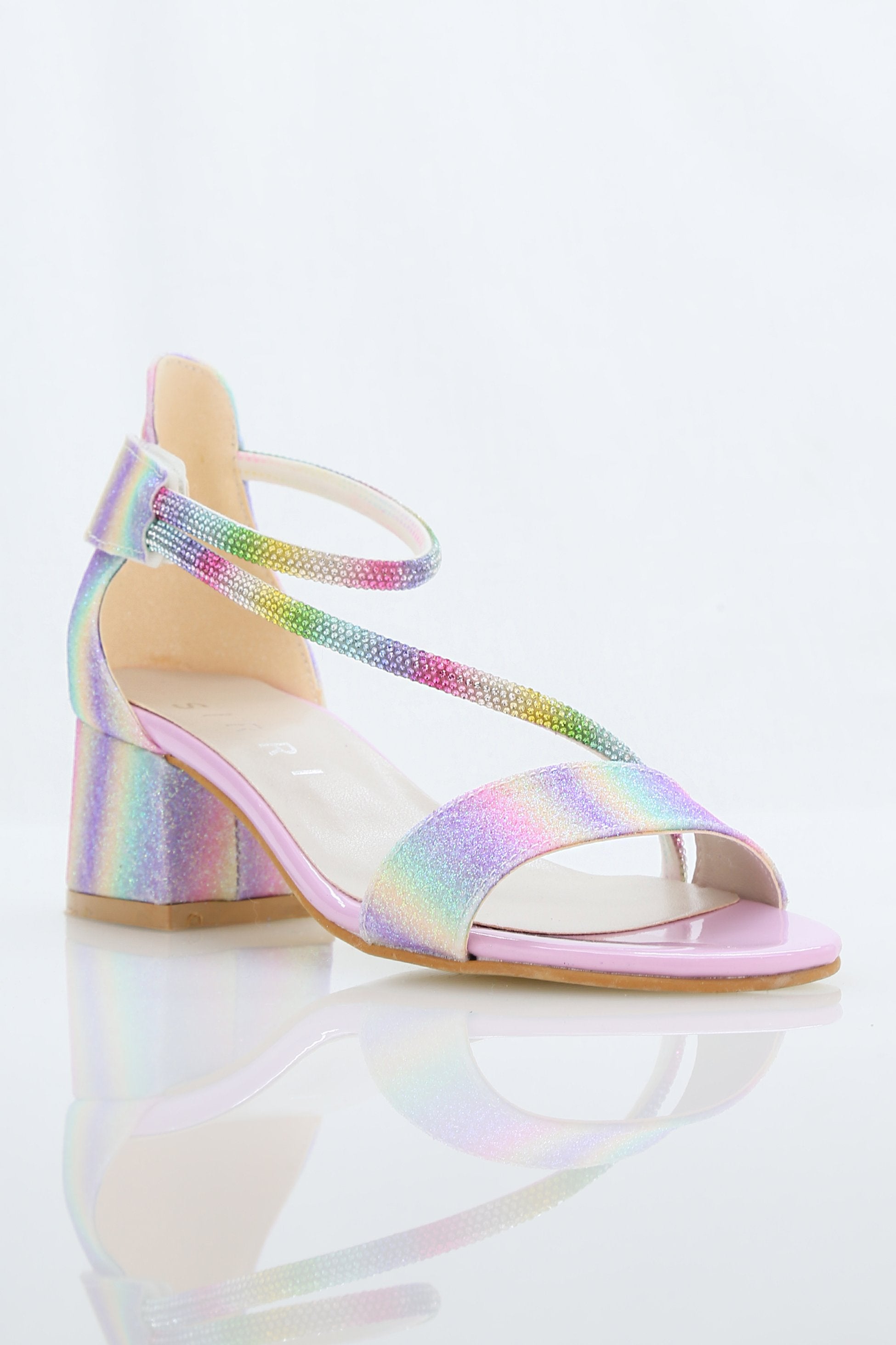 Girls Block Heel Sandals with Rhinestone Crossover Straps - DAZZLE - Multicolour