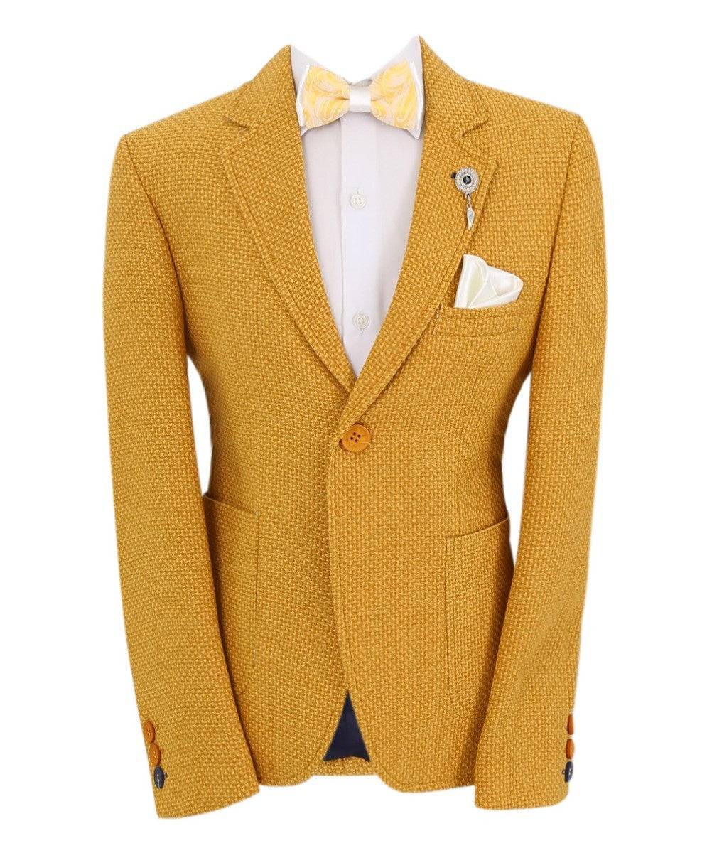 Boys Single Breasted Slim Fit Formal Blazer - GERRARD - Mustard