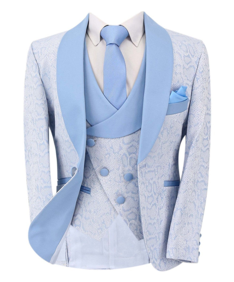 Boys Jacquard Patterned Tuxedo Suit - ASHLEY - Ice Blue