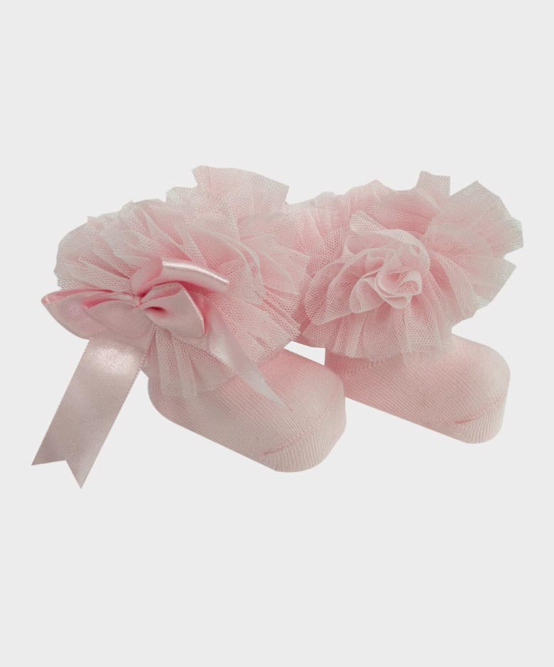 Baby Girls Ruffle Bow Frilly Ankle Socks - Pink