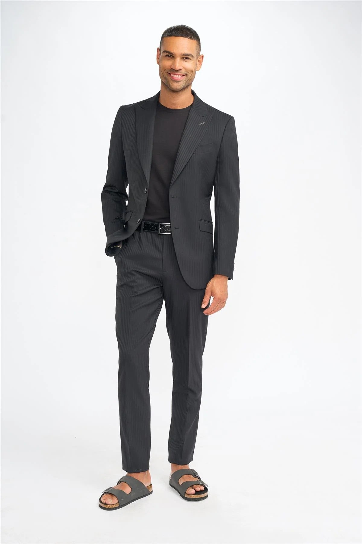 Men’s Black Wool Pinstripe Suit Jacket - Roberto - Black