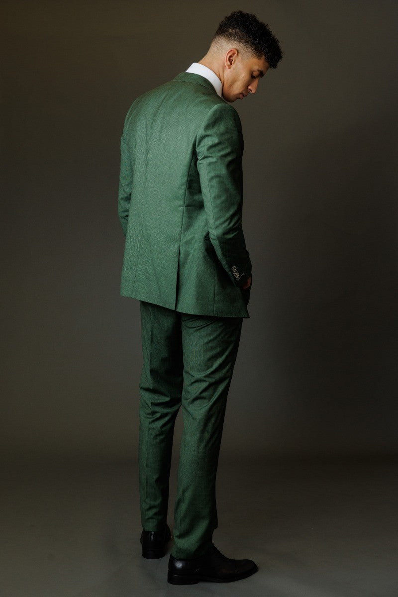 Men's Lightweight Slim Fit Self Patterned Suit - Camden Green - Green