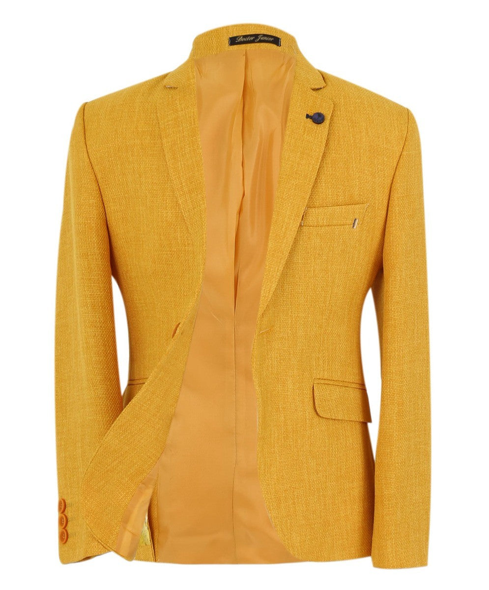 Boys Single Breasted Textured Slim Fit Blazer - VARDY - Mustard Yellow