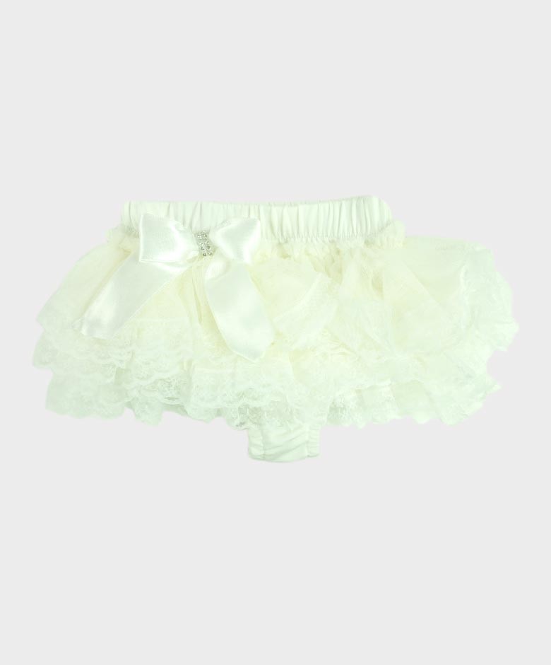 Baby Girls Ruffled Lace  bloomers - Ivory