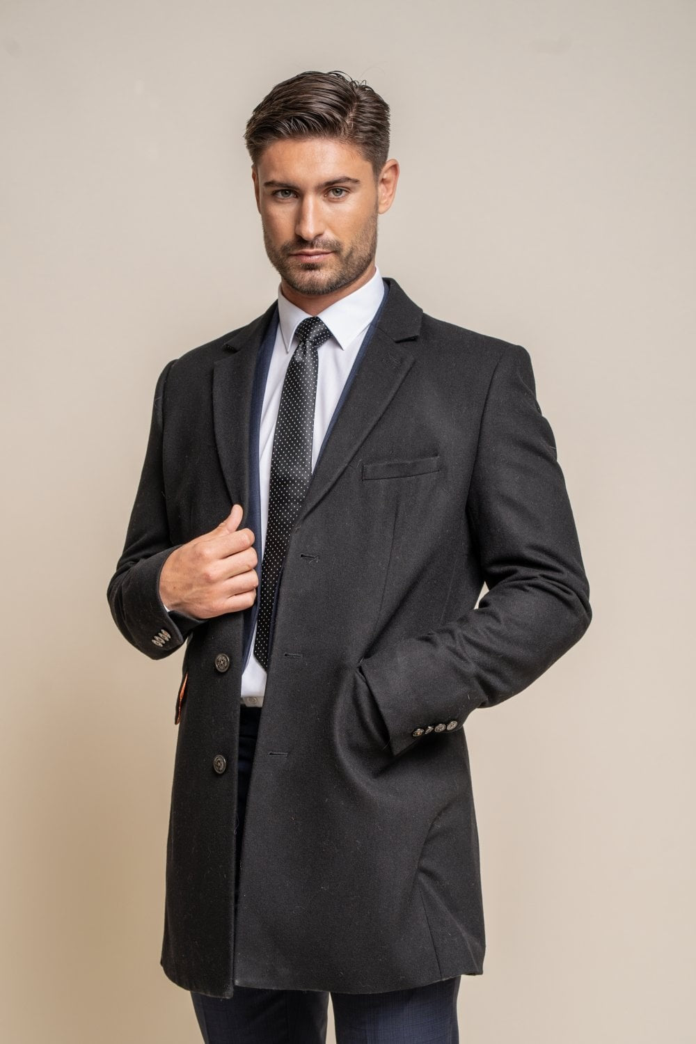 Men's Wool Midi Coat - ROMAN - Black