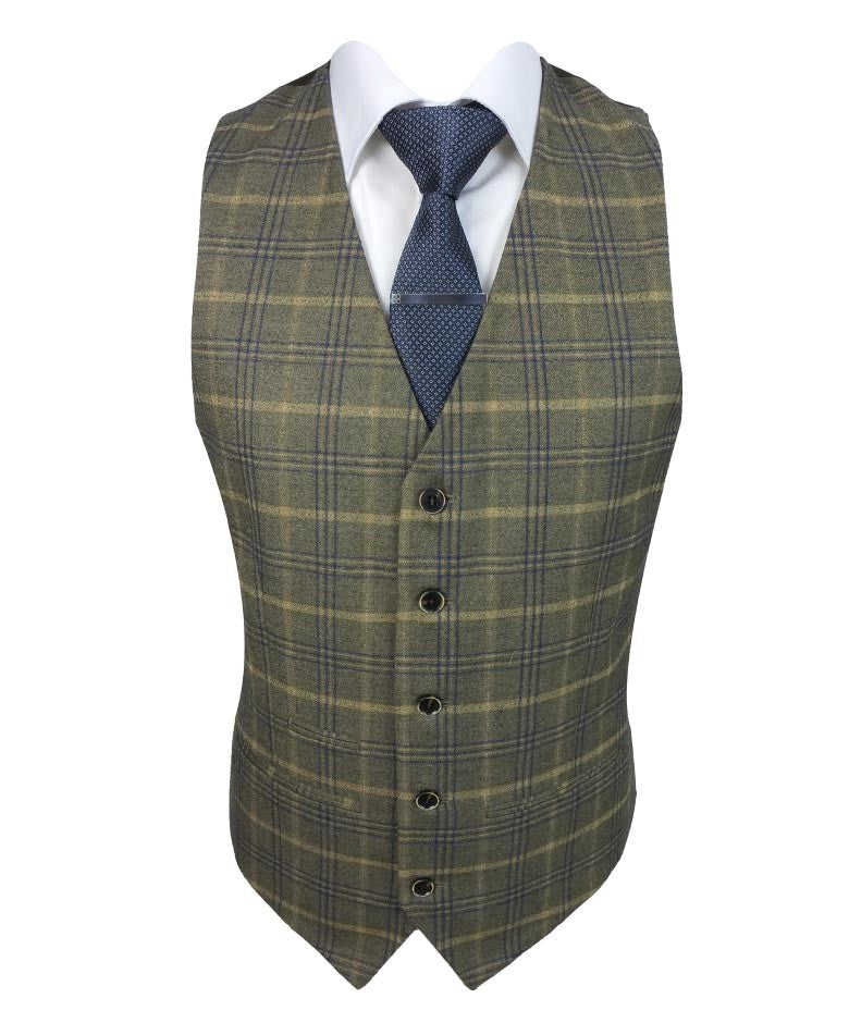 Men's Tailored Fit Retro Check Suit - KENNETH - Tan Brown