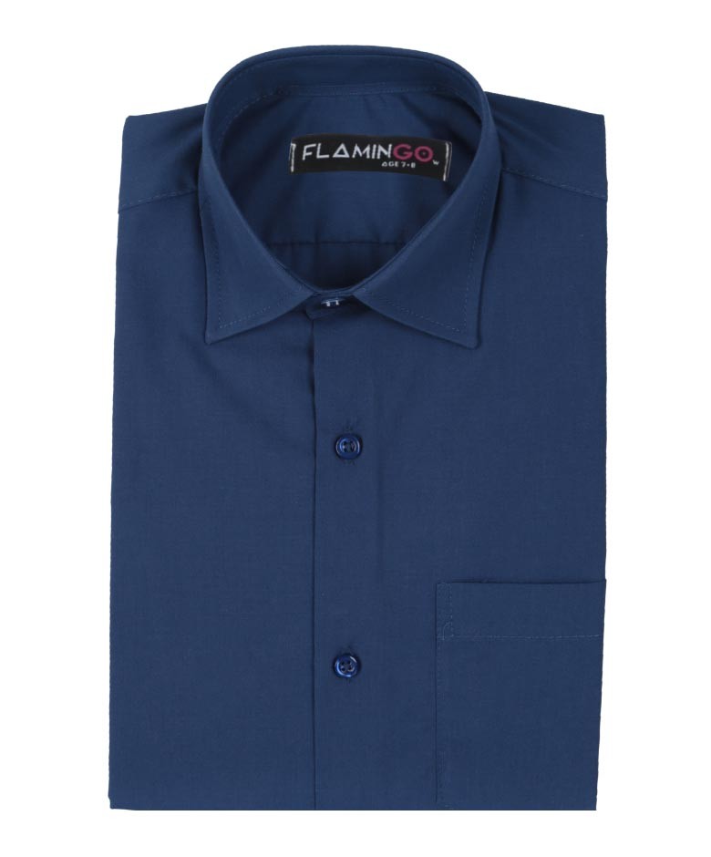 Boys Cotton Blend Formal Shirt - Navy Blue