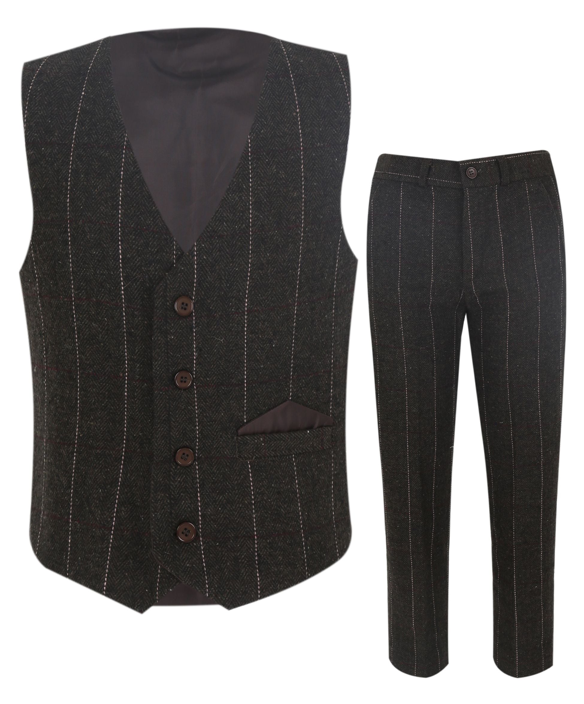 Boys Tweed Pinstrip Dark Brown Waistcoat Suit Set