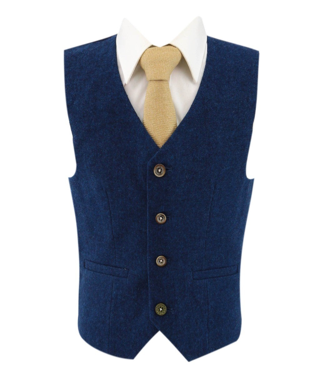 Boys Tweed Wool Blend Slim Fit Blue Suit - ORSON - Blue