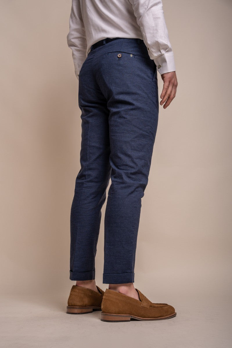 Men's Slim Fit  Linen Trousers  - ALVARI - Navy Blue