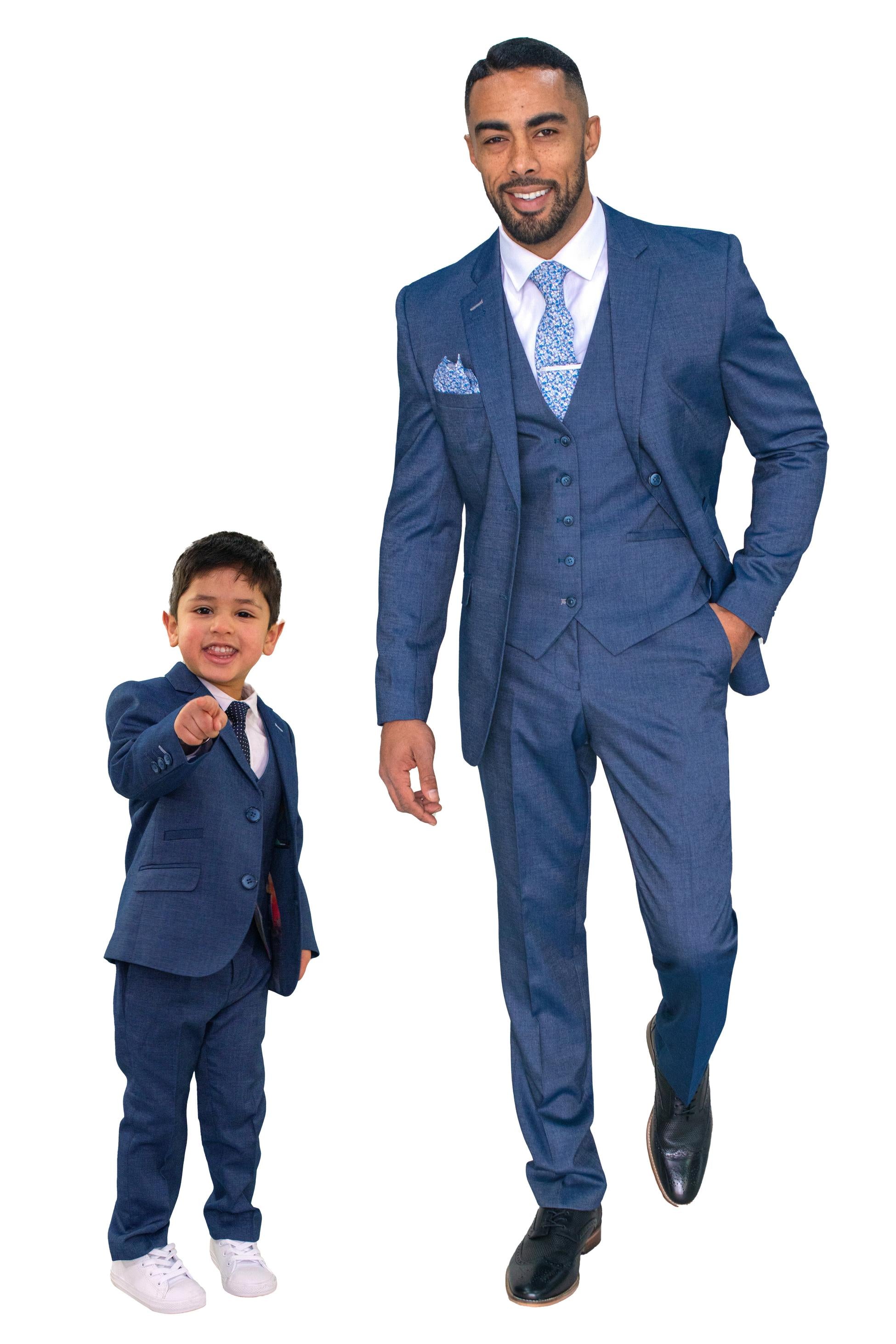 Boys Denim Look Slim Fit Formal Suit - STEELE Blue - Steel Blue