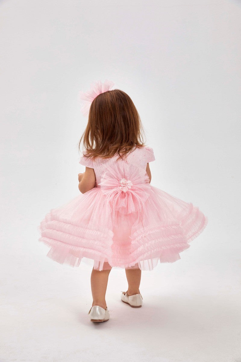 Baby Girls Short Sleeve Polka Dot Pink Dress Set - Light Pink