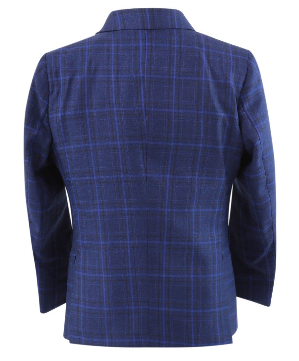 Boys Retro Check Tailored Fit Blue Suit - MATTHEW - Dark Blue