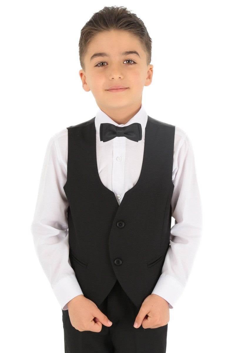 Boys Slim Fit Herringbone 8 Piece Suit Set - KING - Black