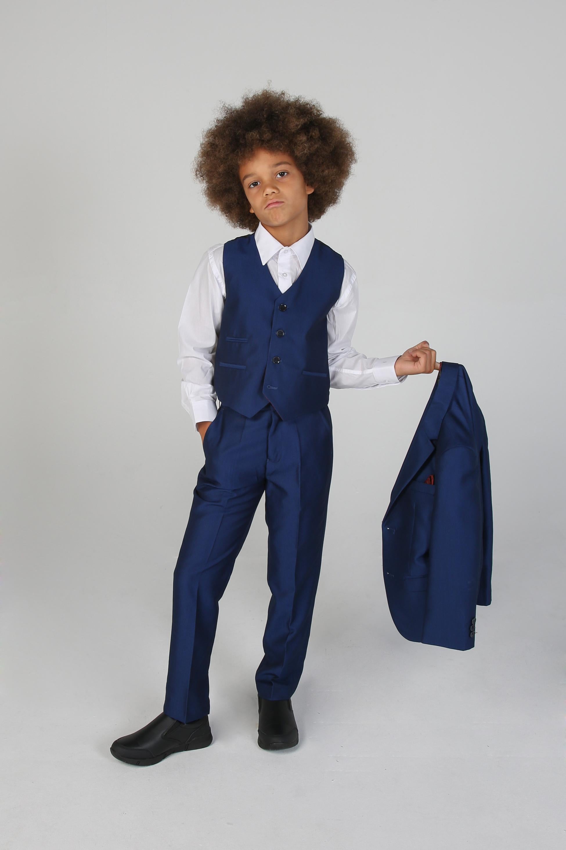 Boys Tailored Fit Sheen Effect Blue Suit - KINGSLEY - Royal Blue