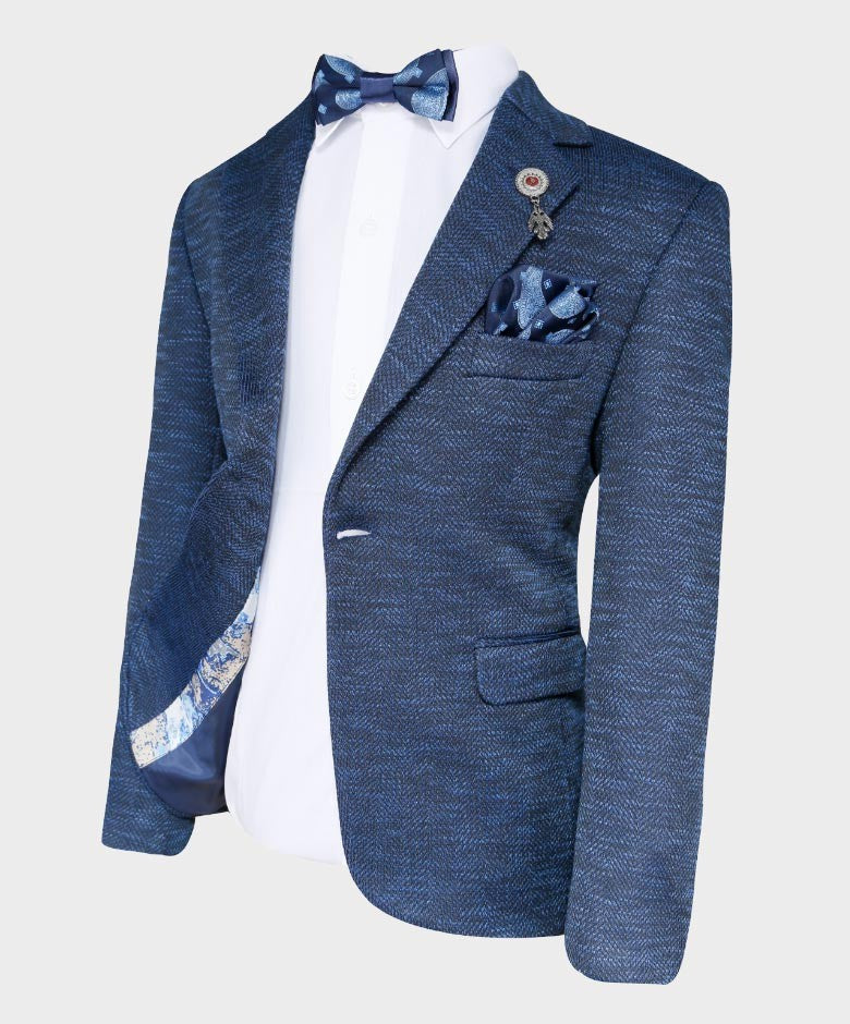 Boys Tailored Fit Birdseye Blazer - Navy Blue